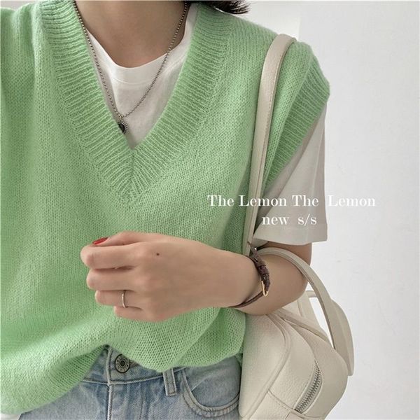 

women's sweaters knitted green vest 2021 spring and autumn v neck sleeveless sweater pullovers outside wearing winter, White;black