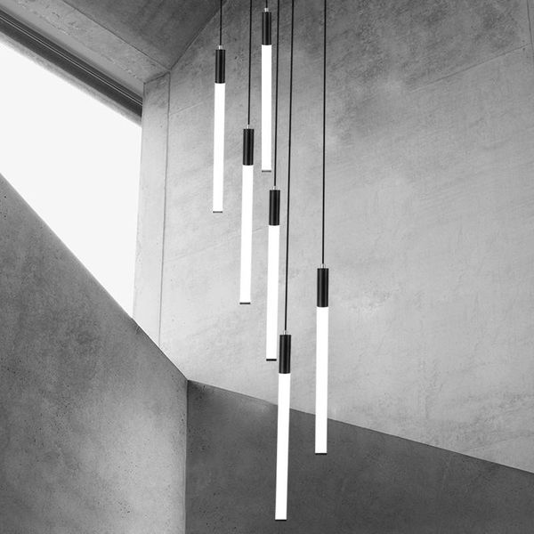 

long lamp stair chandelier modern led living room indoor lighting el hall spiral attic pendant lamps