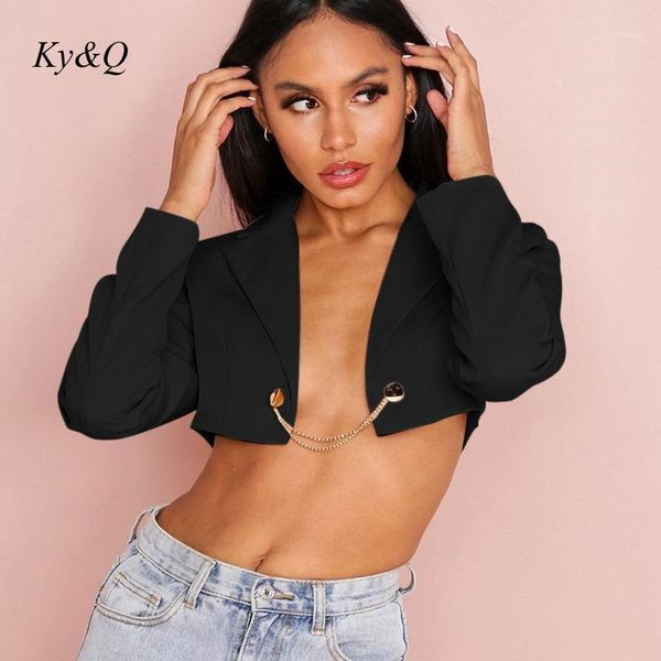 

punk casual gothic v-neck black blazer harajuku jacket streetwear metal chain patchwork suit office women commute short coat women's su, White;black