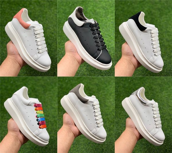 Tênis de grife de alta qualidade Salto colorido Sapatos plataforma de couro Sapatos casuais com cadarço e fundo plano Sapatos femininos e masculinos