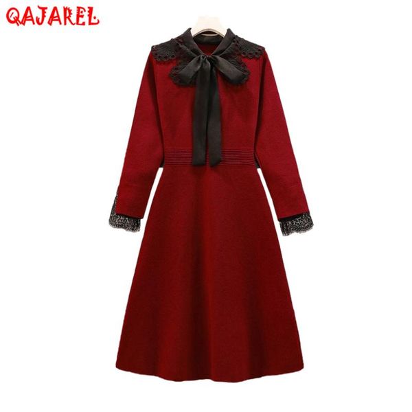 

casual dresses 2021 red knitted cotton thick warm midi dress women black korean vintage hepburn autumn winter elegant bodycon robe, Black;gray