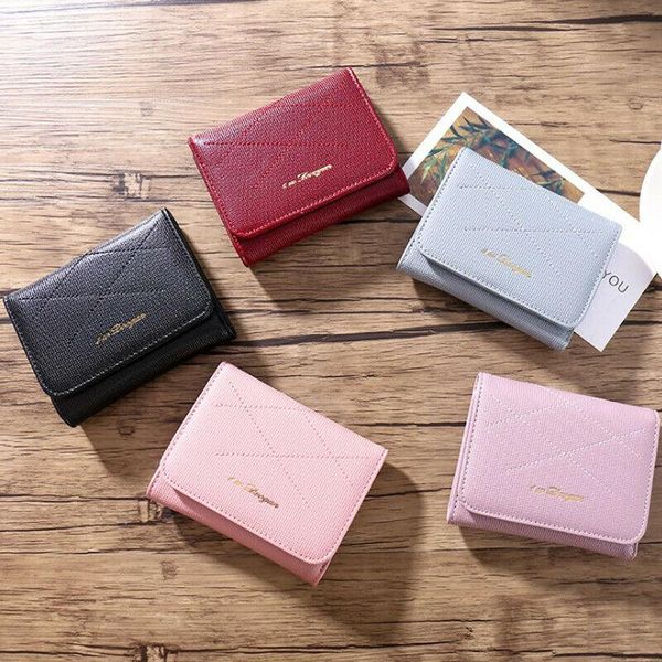 

wallets women ladies fashion simple wallet leather short length mini coin cards holders design purse, Red;black