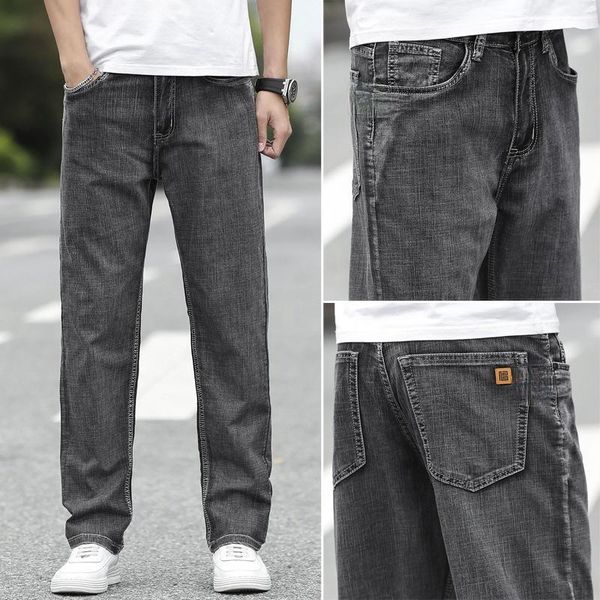 

spring summer cotton men's jeans denim soft straight pants boy baggy wide leg trousers male large size 40 42 44 46, Blue
