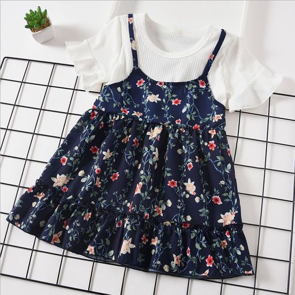 Abiti per bambina Abiti floreali per ragazze Abito in chiffon con bretelle Abito da principessa floreale Boutique estiva Abbigliamento per bambini 3 colori all'ingrosso DHW3313