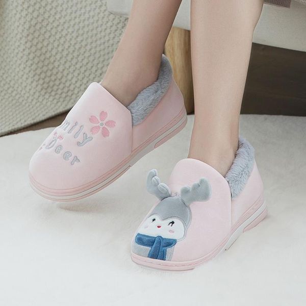 

slippers women winter warm home slipper couple shoes female plush cat animal slip on soft indoor flats comfort ladies & man plus size, Black