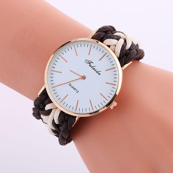 

wristwatches 100pcs/lot ultrathin watch head weave rope fashion lady braided gold case elegance wristwatch wholesale quartz, Slivery;brown