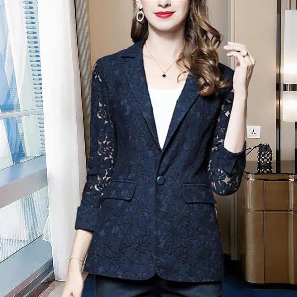 

women lace hollow out thin blazers elegant single button long sleeve casual suits spring summer fashion oversized women's &, White;black