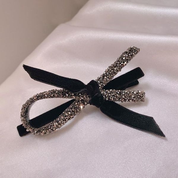 

black velvet crystal bowknot hairpin hair clips barrettes temperament clip crystal ins personality high-end hairs jewelry headdress accessor, Golden;silver