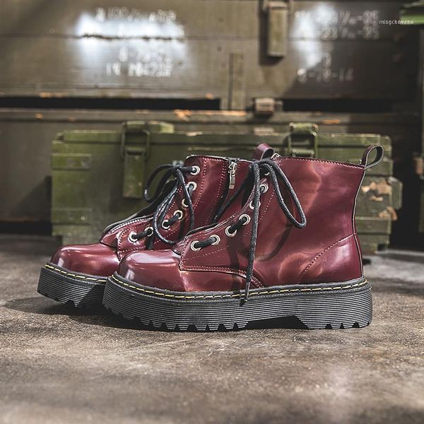 Stivali Donna Moto Autunno Rosso Cerniera Caviglia Inverno PU Scarpe con plateau da donna Botines Mujer 20211