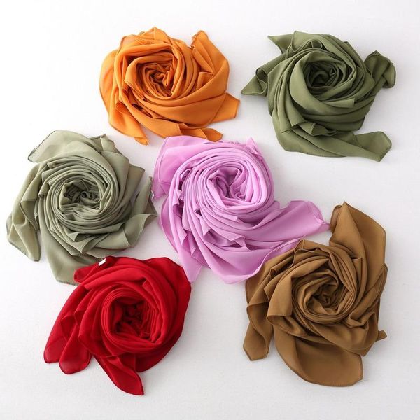 

scarves hijabs women sunscreen fashion decorate atmosphere malaysia pure color pearl chiffon square monochrome headscarf four seasons, Blue;gray