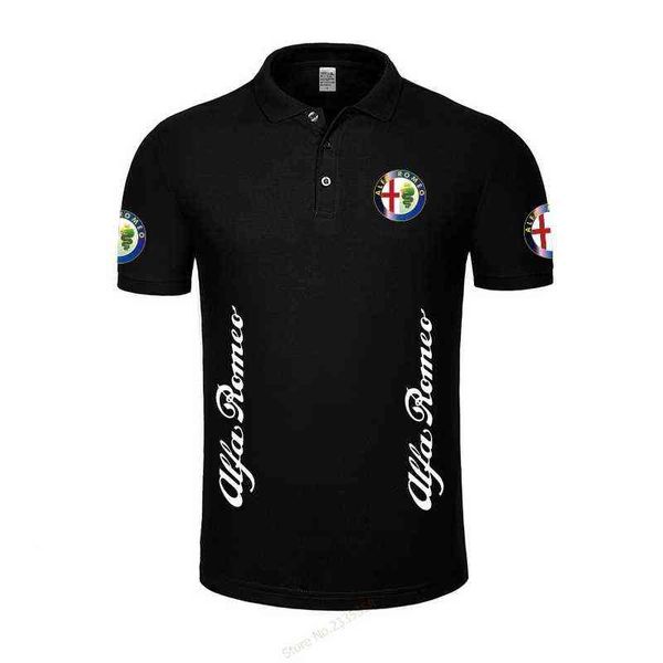 

men polo shirt short sleeves collar alfa romeo summer male solid colour clothes, White;black