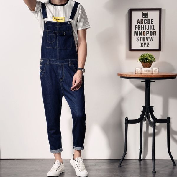 

pantjapanese and korean casual denim blue jumpsuit men's loose large size workwear jeans s-5xl, Black