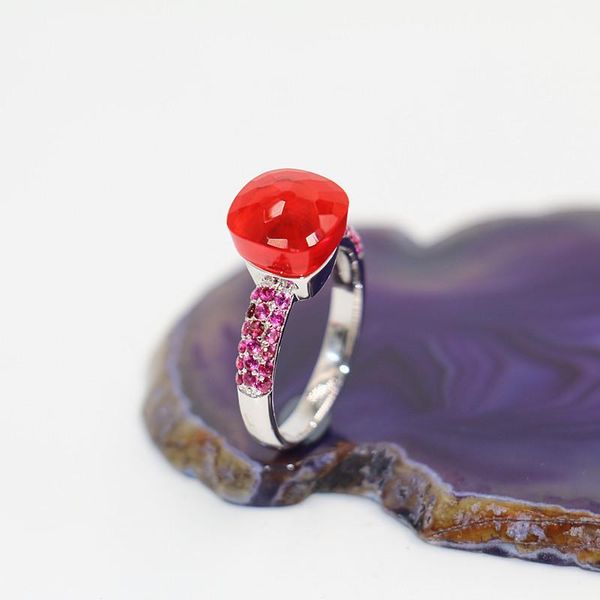 

wedding rings 2021 fashion summer stlye jewelry of bright red crystal with zircon 18k white gold plated ring for festival gift, Slivery;golden
