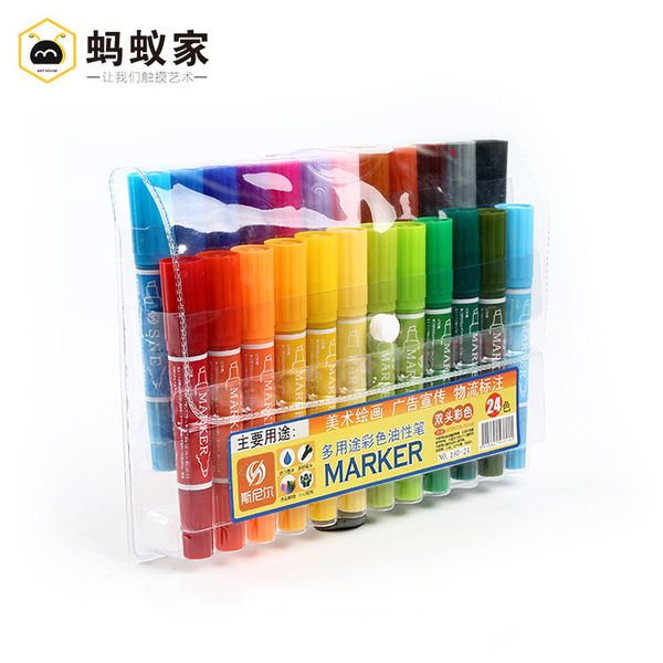 

double marker head oily marker 24 color stroke waterproof line drawing pen art suppli