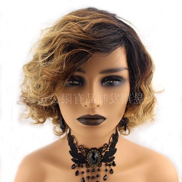 

/ style wig t1b 27humanhair wave full human hair wig curl mechanism headcover, Black