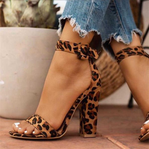 

dress shoes fashion summer women sandals peep-toe buckle strap party leopard print exquisite square high heels .5cm, Black