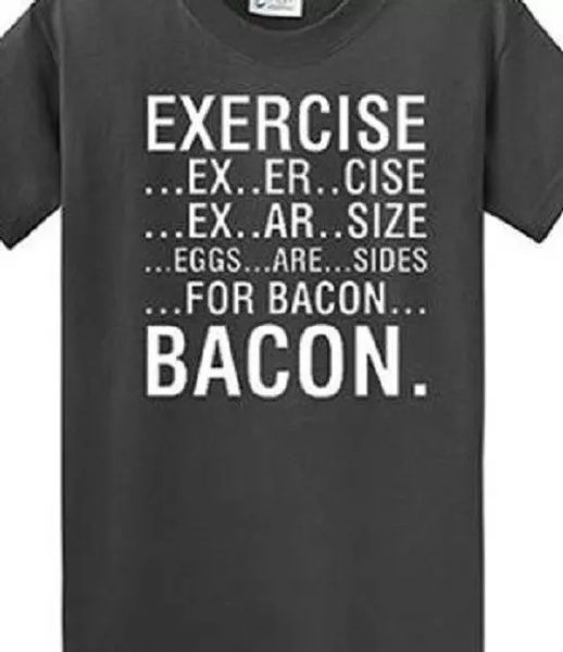 

excercise eggs are sides for bacon funny t shirt tee fitness work out, White;black