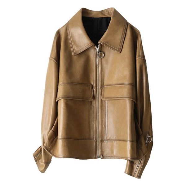 

women's leather & faux genuine sheepskin suede jacket spring autumn women suit coats outerwear lf2137, Black
