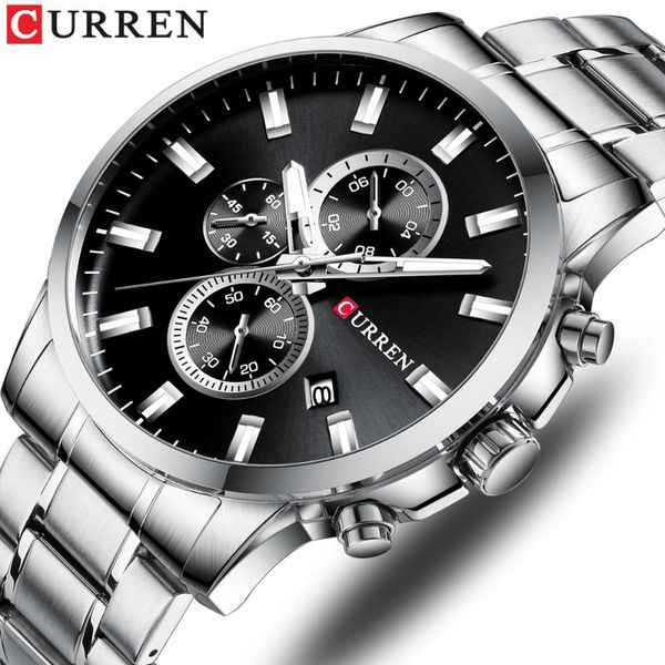 

wristwatches curren watch men brand quartz luxury fashion men's watches steel waterproof sports wrist chronograph relogio masculino, Slivery;brown