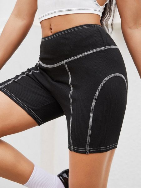 

titching biker shorts e92w#, Black
