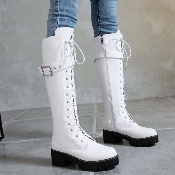 

boots gigifox 2021 arrivals plus size 48 mid calf women shoes platform chunky heels zipper fashion ladies, Black