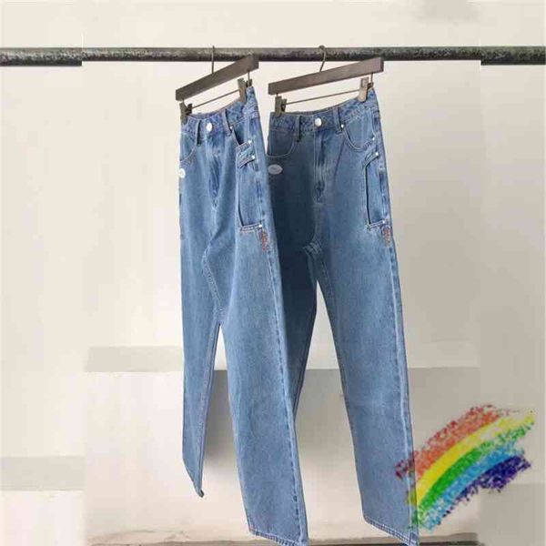 

jeans fw adererror men women 1:1 quality streetwear denim pants ader error cowboy button jeans, Blue