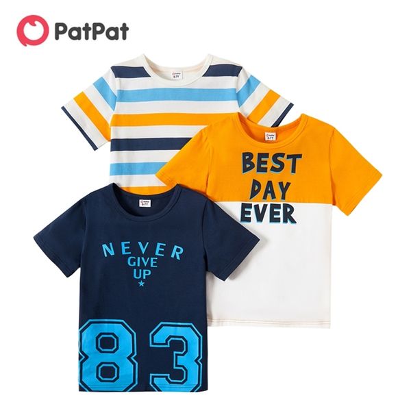 

summer 3-piece kids boy letter striped print tees for 4-9y short-sleeve cotton t-shirt clothes 210528, Blue