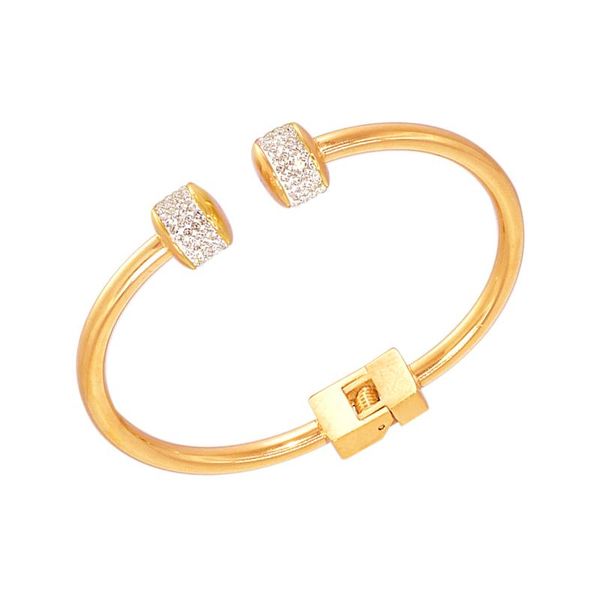 

bangle titanium steel cuff love bangles for women girls bracelet fashion charm luxury gold color punk natural stones customized design, Black