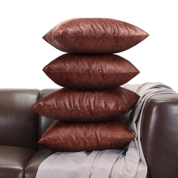 

cushion/decorative pillow cushion case faux leather throw covers, set brown modern solid decoration square bedroom home living room sofa 45x