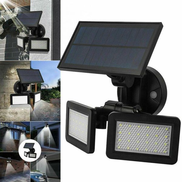 

spotlight wall light dual head solar powered street lamp waterproof 180-degree rotatable 48 led radar induction foldable outdoor lamps