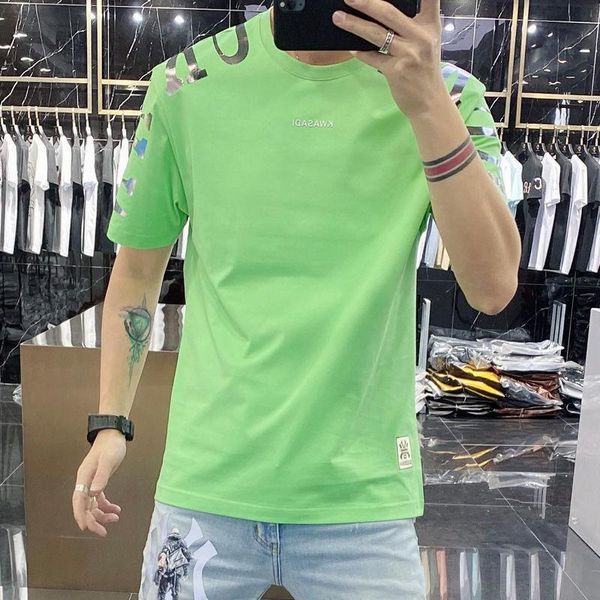 

men's t-shirts 2021 summer wear euro american style slim casual versatile cool ice silk cotton short sleeve t-shirt, White;black