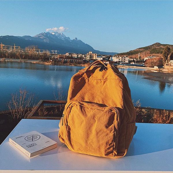 

backpack teenager cotton fabric school book boy girls canvas japanese style high street fast fashion daypack bag