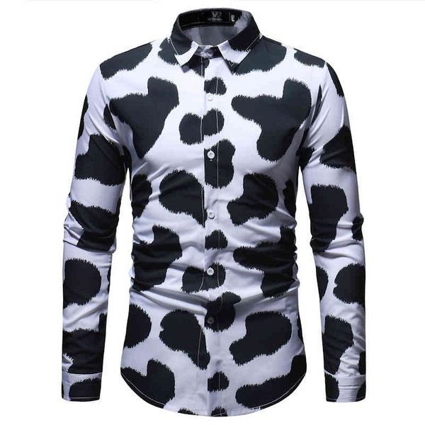 

3d cow pattern print long sleeve shirt men 2020 new slim fit mens dress shirts casual button down camisas para hombre 3xl, White;black
