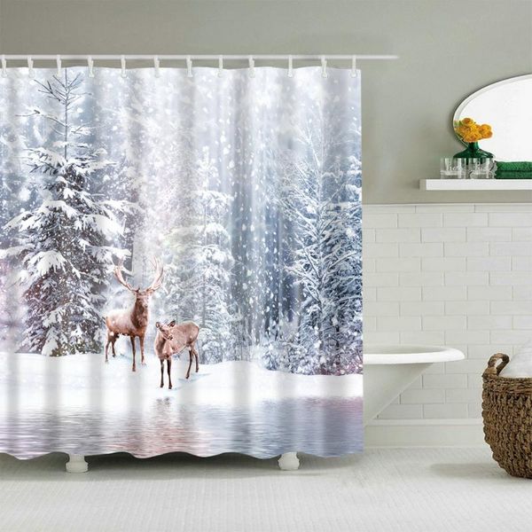 

elk in snowy winter forest animal shower curtain bath accessories with 12 hooks waterproof polyester fabric bathroom decor curtains