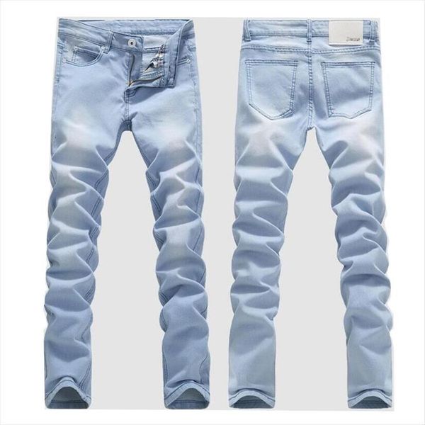 

skinny good quality light blue mens jean spring summer slim fit denim male cotton stretch cowboy trousers
