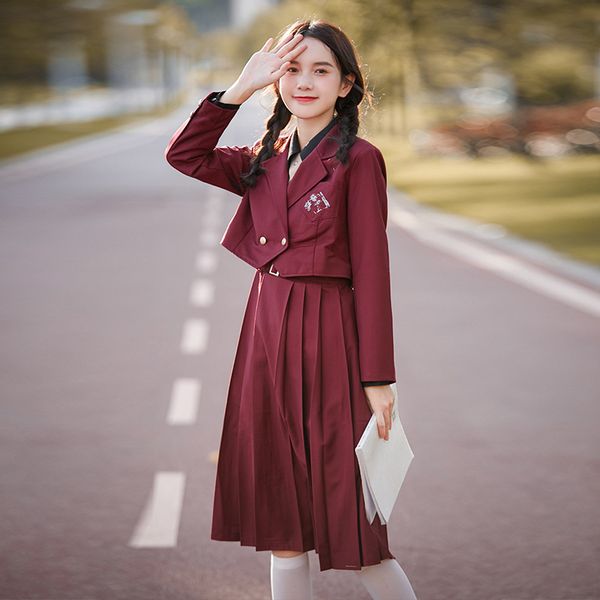 

skirts female joint autumn preppy jk suit uniform long dress plied student tie bing assembly pieces, Black
