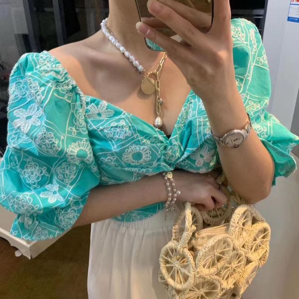 

women's blouses & shirts 2021 arrivals chic fashionable summer for women floral print square collar elegant fashion, White