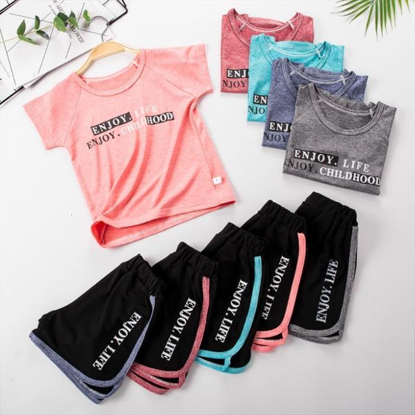 

summer kids clothing sets quick drying suit boys sports girls t shirts and shorts 2pcs set baby clothes, White