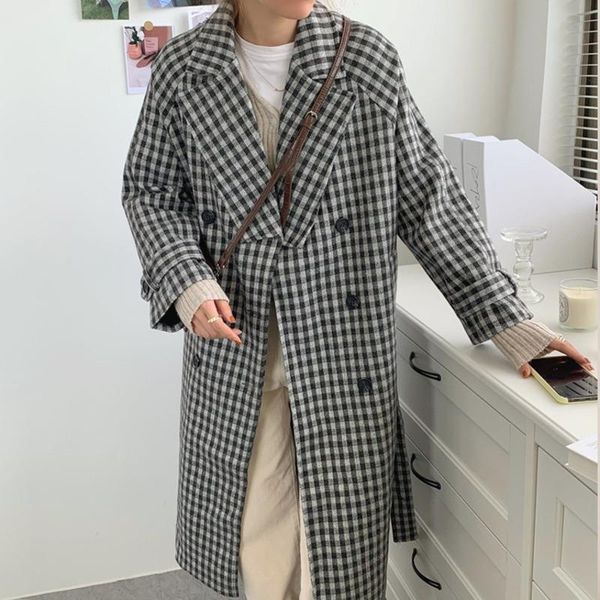

women's wool & blends liscn windbreaker 2021 autumn and winter wear versatile fashion aging plaid belt long woolen coat xy271, Black