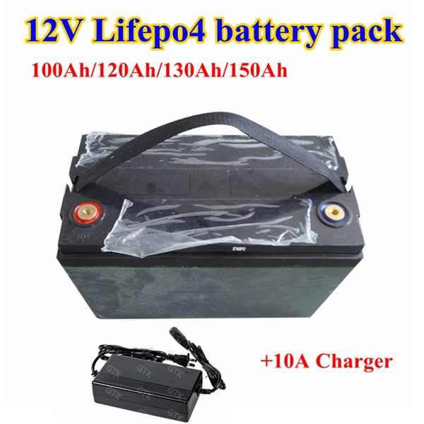 À Prova D 'Água 12 V 100AH ​​150AH Lifepo4 Bateria BMS 4S para 1200W Sistema Solar Motor Barco Casa RV + 10A carregador