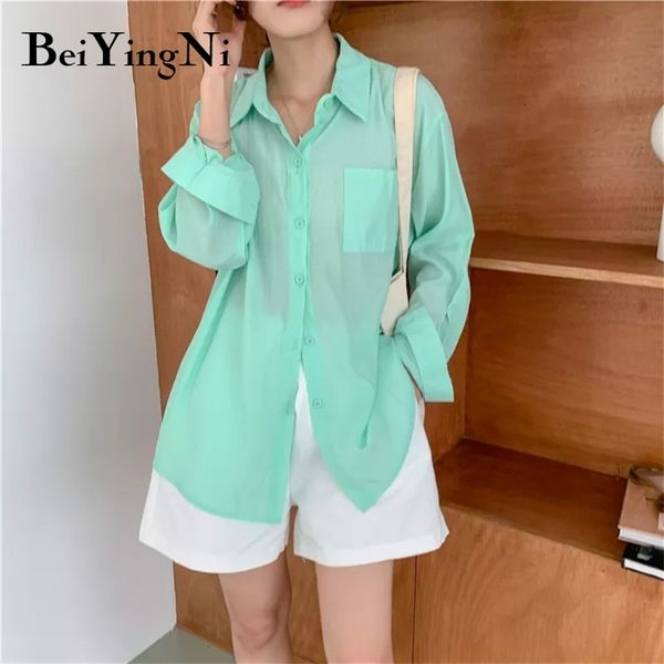 

fashion thin shirts women solid color long sleeve beach korean blouses female oversized bf clothes chic 210506, White