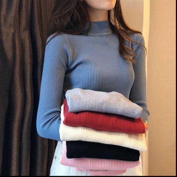 

women sweaters casual knitted turtleneck autumn winter korean black blue sweater female tricot jumper and pullover, White;black