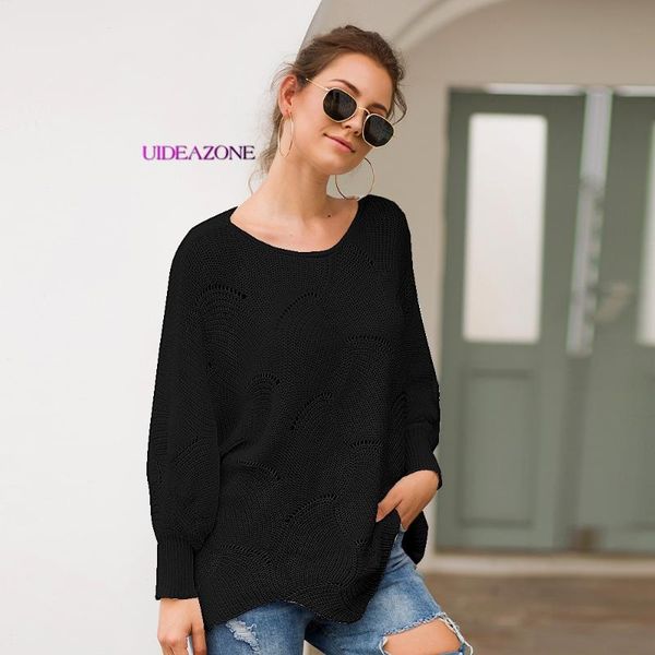 

women's sweaters uideazone black/white round neck long sleeve autumn/winter causal loose solid color pullover women, White;black