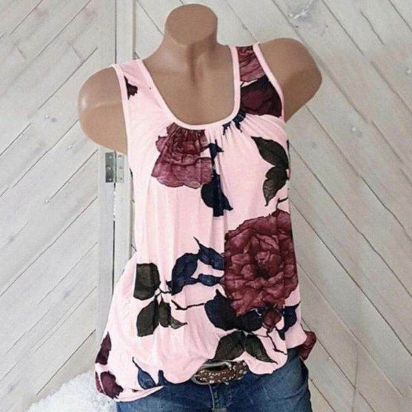 

womens plus size tank casual flower print o-neck sleeveless mujer verano 2019 haut femme women summer new m8cq#, White