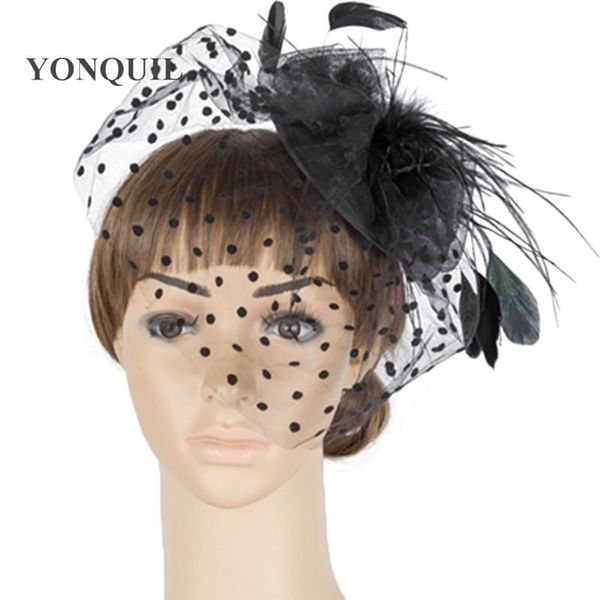 

stingy brim hats perfct color crinoline fascinator headwear feather colorful mesh show hair accessories red millinery cocktail myq050, Blue;gray