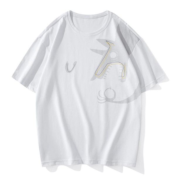 

men's t-shirts pattern printing couple short-sleeved t-shirt big bad wolf cartoon summer loose round neck, White;black