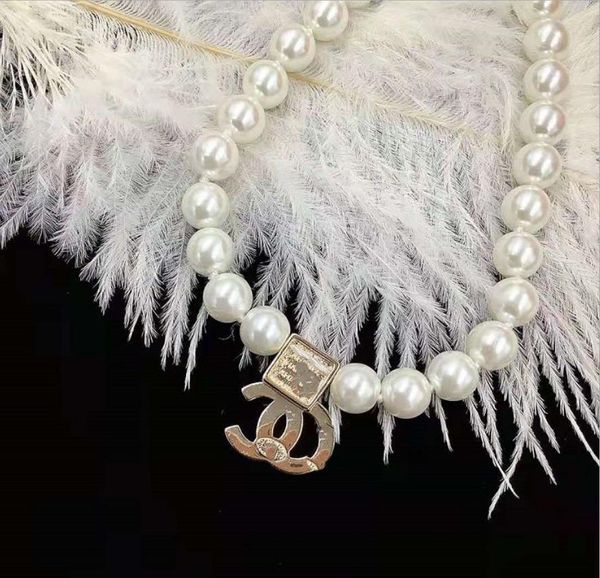 

pearl rhinestone necklace brass 14k european and american fashion simple neck chain, Silver