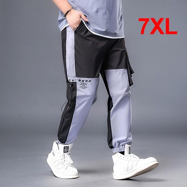 

plus size pant patchwork cargo pants joggers sweatpants men baggy casual streetwear trousers big 6xl 7xl ha059 men's, Black