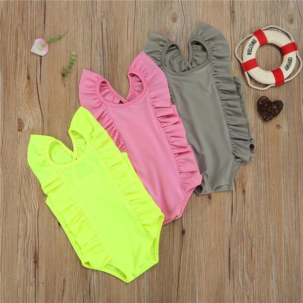 

1-6y fashion toddler baby boys girls kids sleeveless backless ruffles solid color one-piece swimsuits beachwear bathing swimwear one-pieces, Black