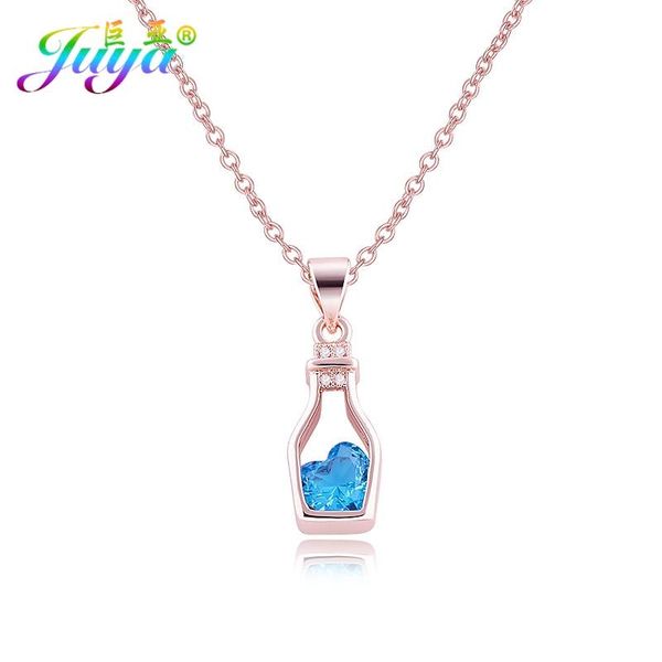 

pendant necklaces handmade women link necklace gold/rose gold red/blue heart wish bottle for gift craft, Silver
